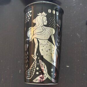 Starbucks Black Mermaid Ceramic Tumbler 12 Oz With Iridescent Details No Lid